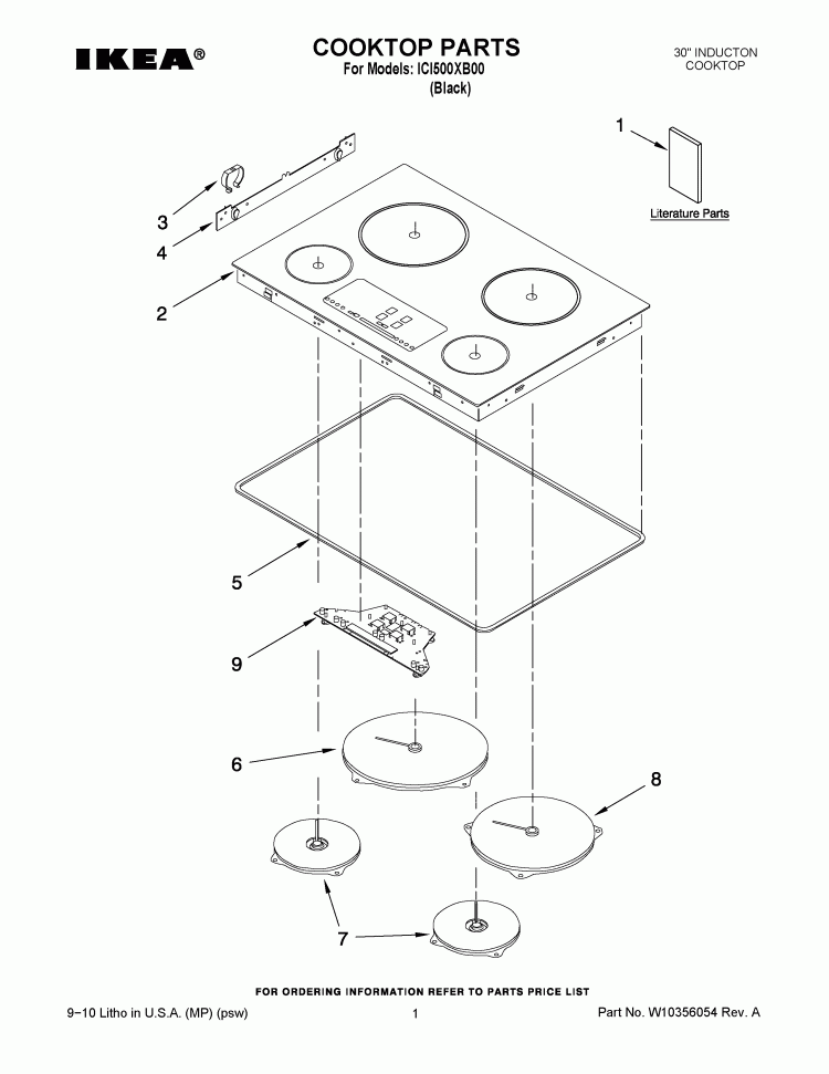 COOKTOP PARTS Diagram and Parts List for ICI500XB00  Whirlpool Cooktop