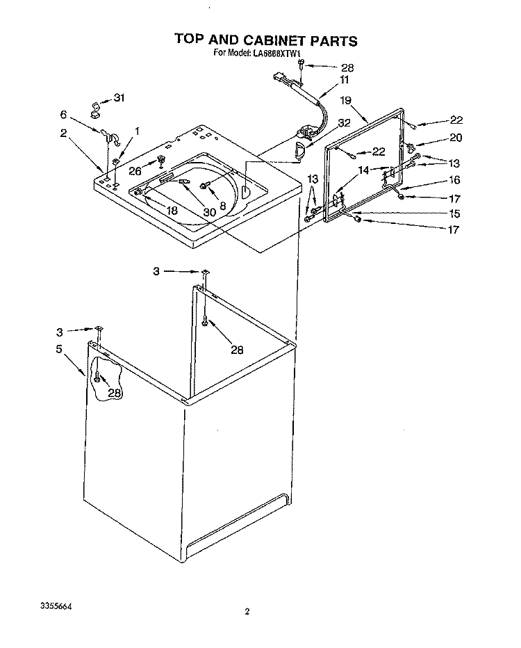 TOP AND CABINET, LIT/OPTIONAL Diagram and Parts List for LA6888XTG1  Whirlpool Washer