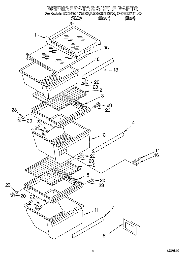 REFRIGERATOR SHELF Diagram and Parts List for KSRW25FHBL00  KitchenAid Refrigerator