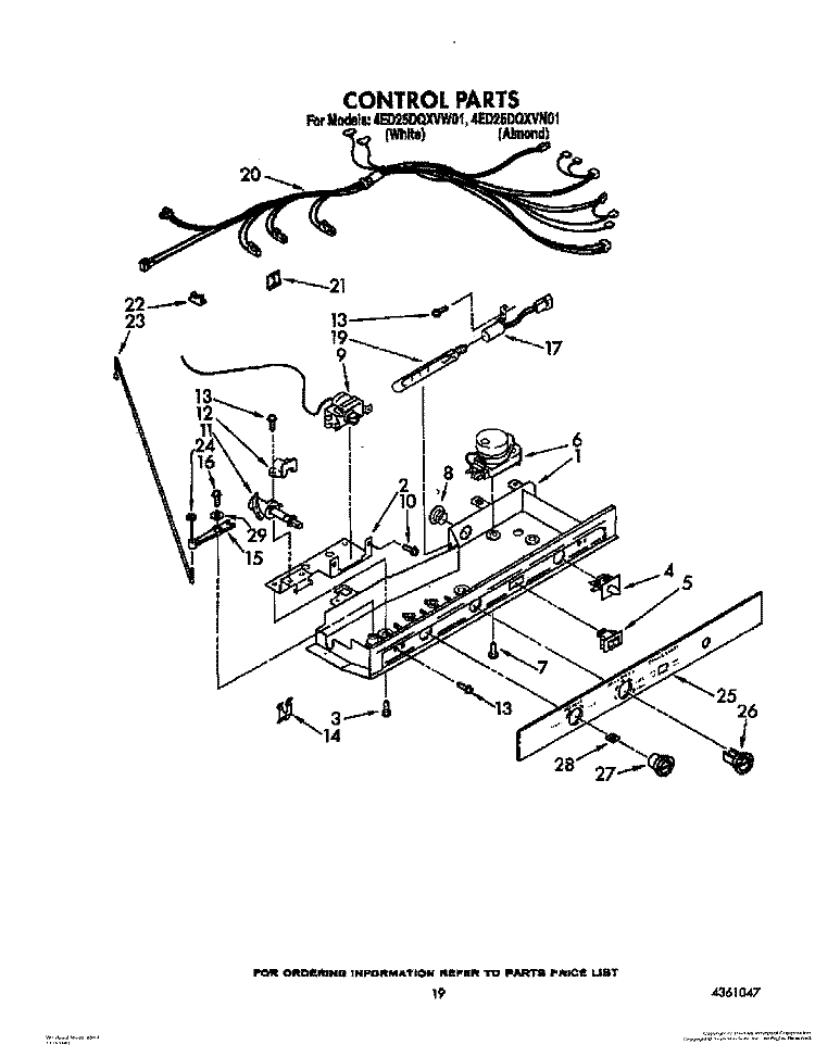 CONTROL Diagram and Parts List for 4ED25DQXVW01  Whirlpool Refrigerator