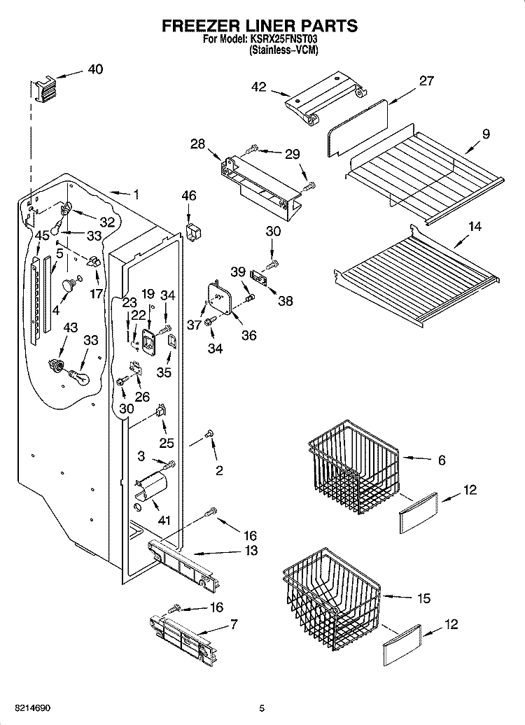 FREEZER LINER PARTS Diagram and Parts List for KSRX25FNST03  KitchenAid Refrigerator