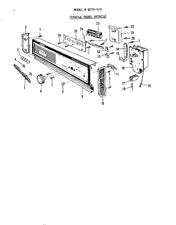 CONSOLE PANEL Diagram and Parts List for 8575L20  Roper Dishwasher