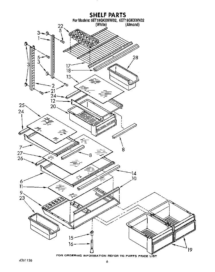 SHELF Diagram and Parts List for 6ET18GKXWN02  Whirlpool Refrigerator