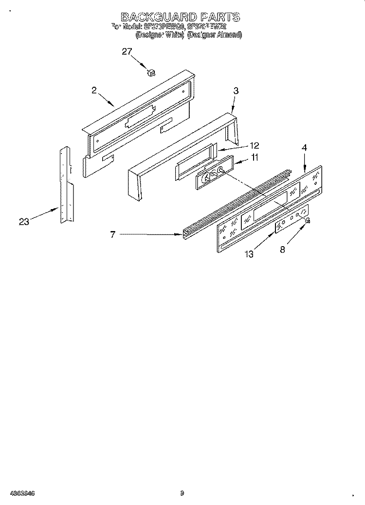BACKGUARD Diagram and Parts List for SF370PEWZ0  Whirlpool Range