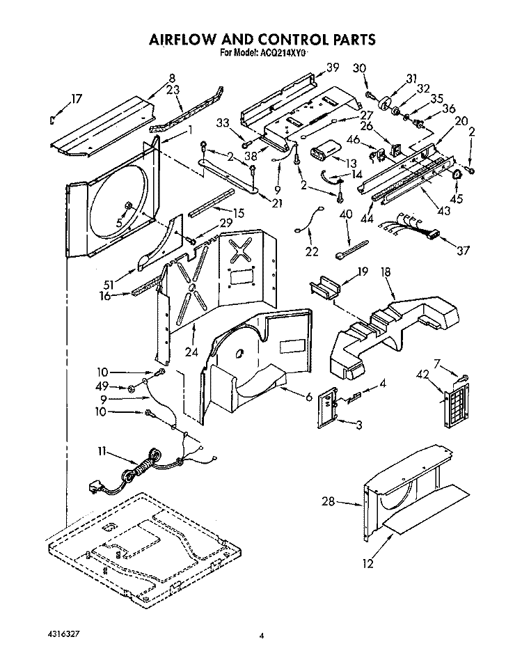 AIRFLOW AND CONTROL Diagram and Parts List for ACQ214XY0  Whirlpool Air Conditioner