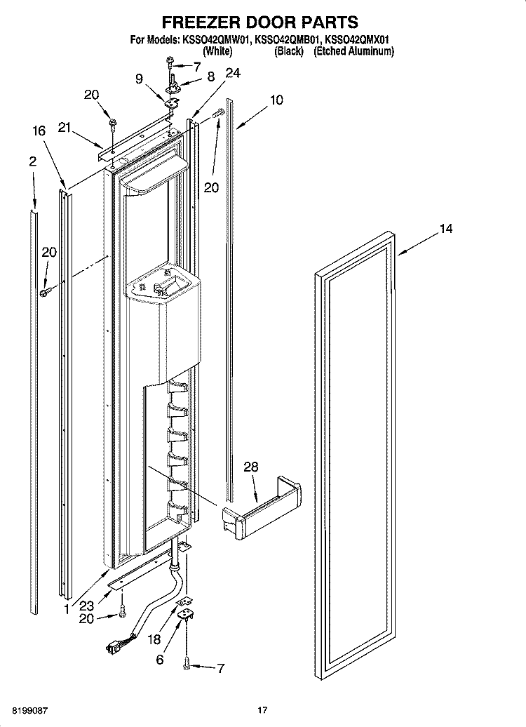 FREEZER DOOR PARTS Diagram and Parts List for KSSO42QMB01  KitchenAid Refrigerator