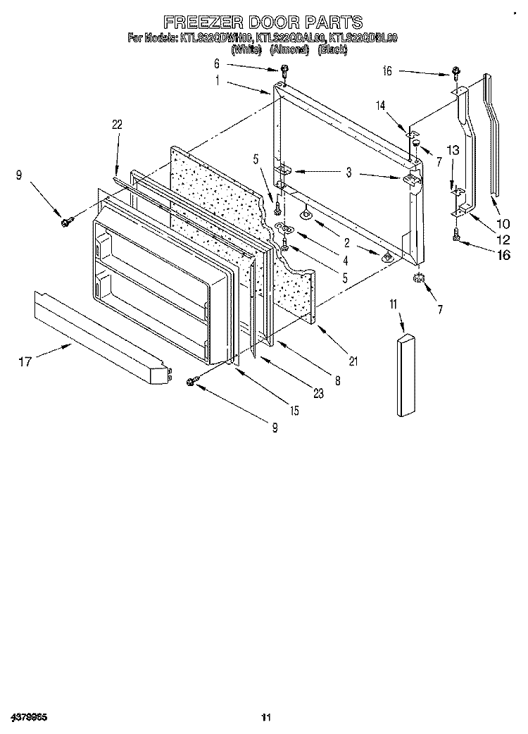 FREEZER DOOR Diagram and Parts List for KTLS22QDAL00  KitchenAid Refrigerator