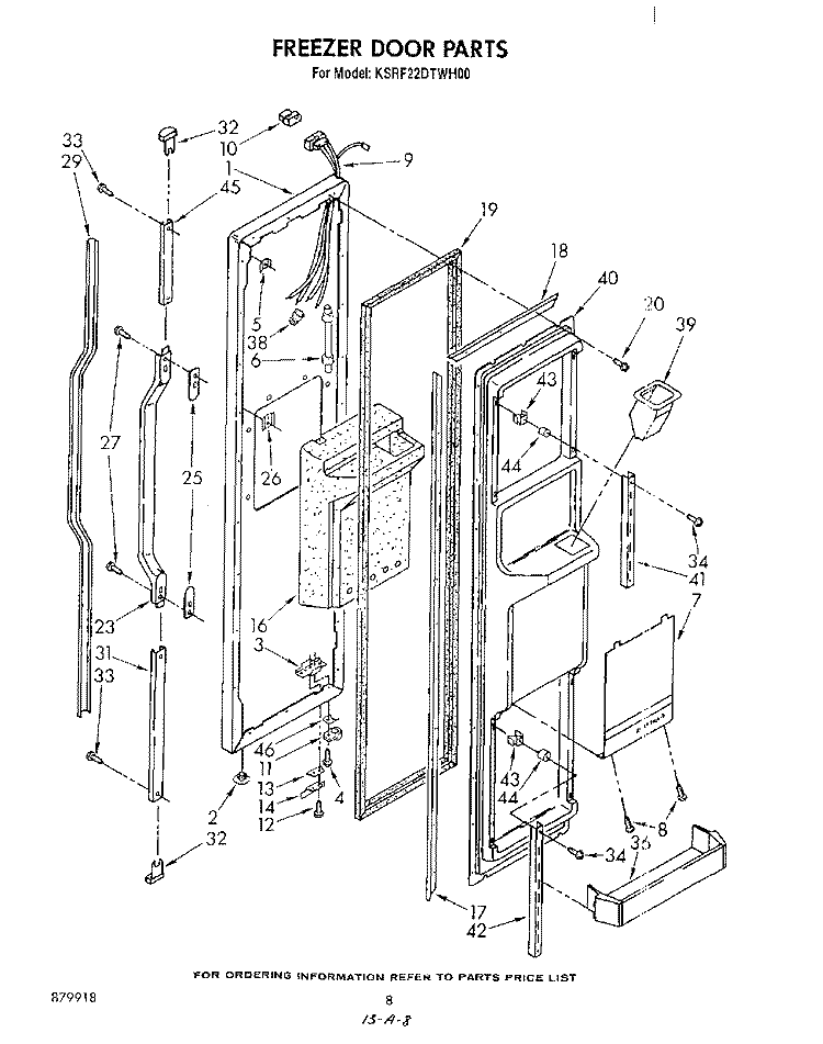FREEZER DOOR Diagram and Parts List for KSRF22DTWH00  KitchenAid Refrigerator