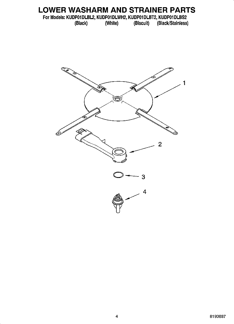 LOWER WASHARM AND STRAINER PARTS Diagram and Parts List for KUDP01DLBL2  KitchenAid Dishwasher