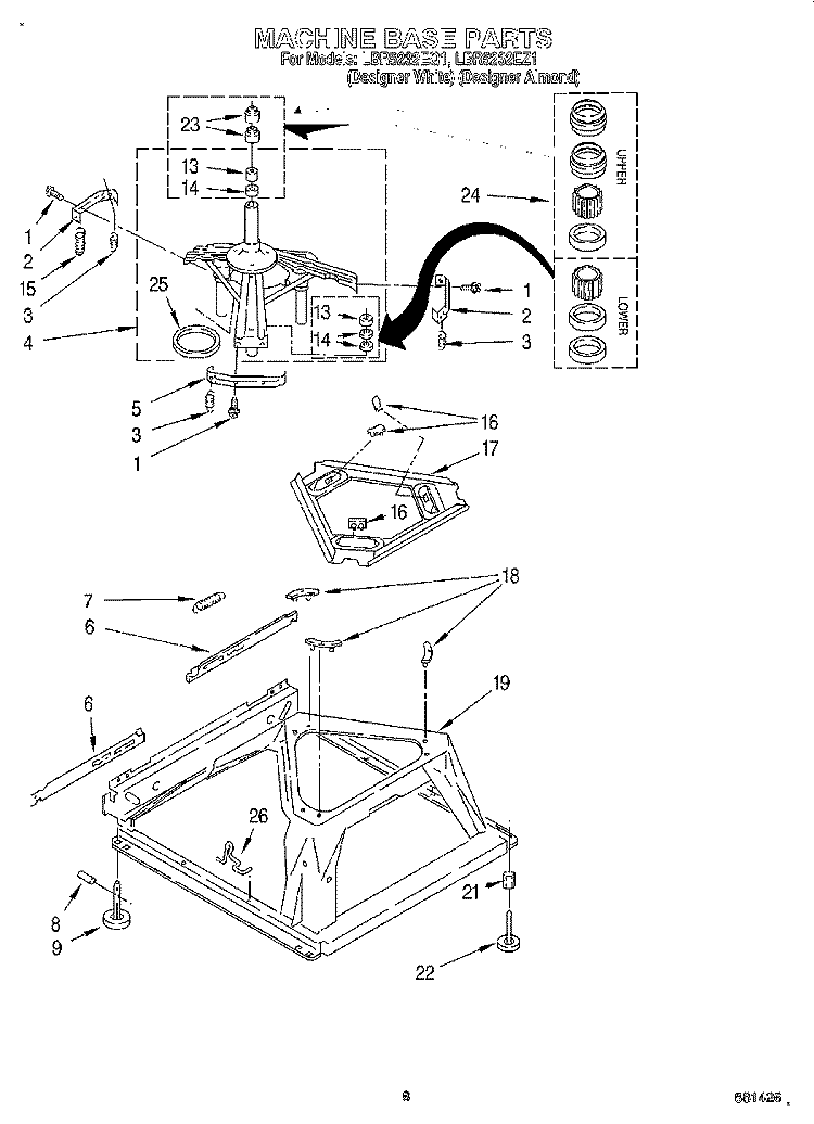 MACHINE BASE Diagram and Parts List for LBR5232EQ1  Whirlpool Washer
