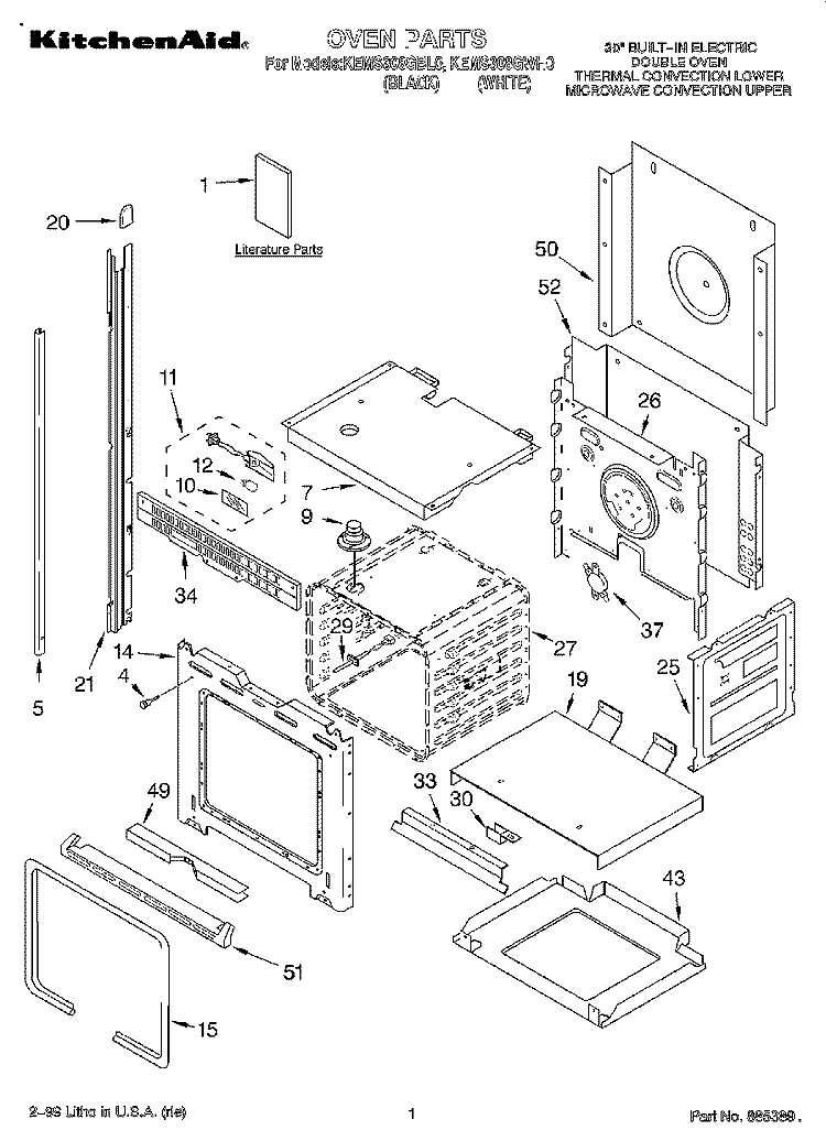 OVEN, LITERATURE Diagram and Parts List for KEMS308GBL0  KitchenAid Microwave Oven Combo