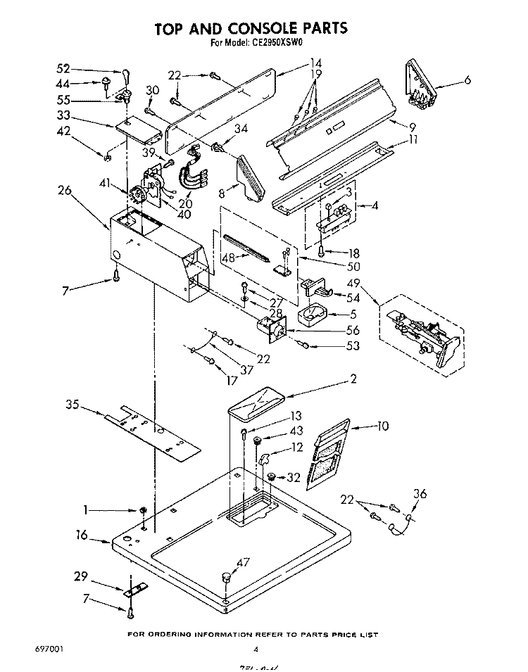 TOP AND CONSOLE Diagram and Parts List for CE2950XSW0  Whirlpool Dryer