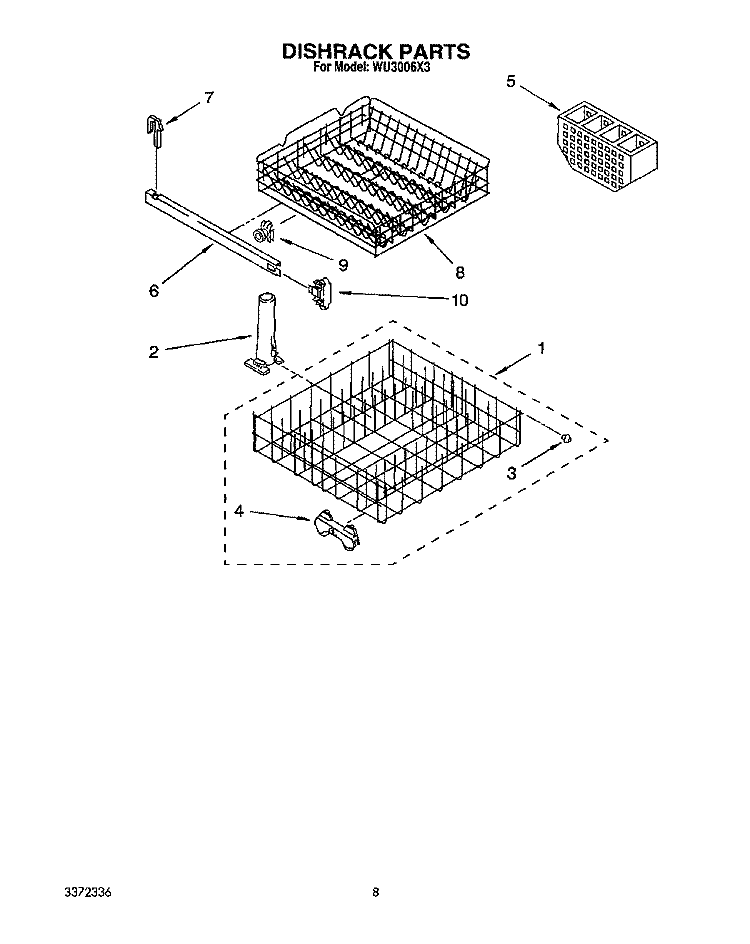 DISHRACK Diagram and Parts List for WU3006X3  Roper Dishwasher