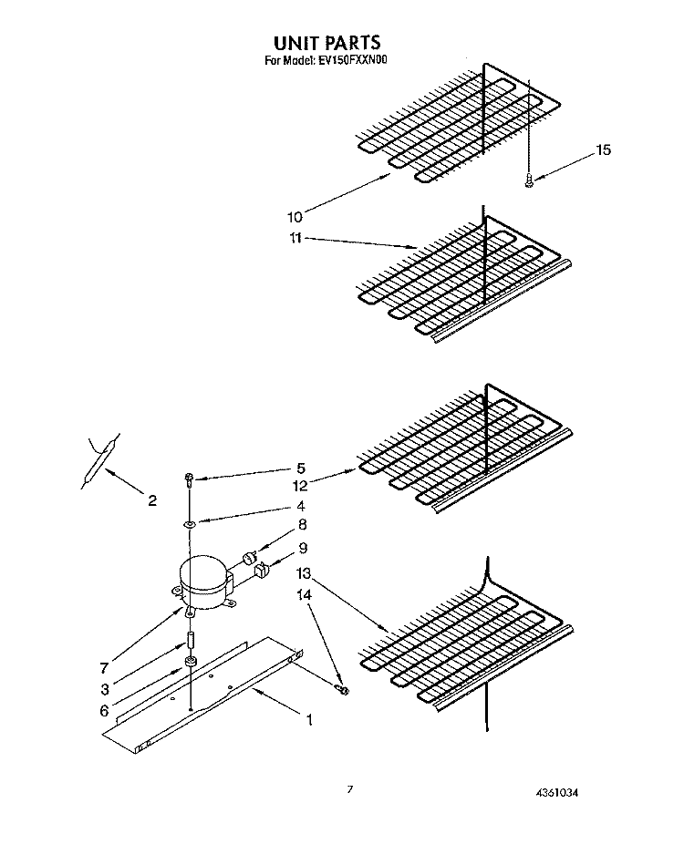 UNIT Diagram and Parts List for EV150FXXN00  Whirlpool Freezer
