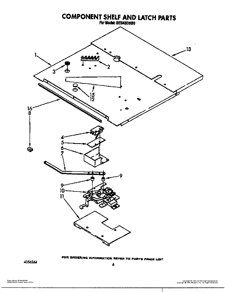 COMPONENT SHELF AND LATCH Diagram and Parts List for BES430WW0  Roper Range
