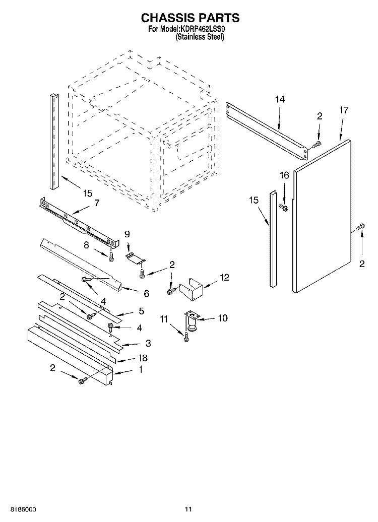 CHASSIS Diagram and Parts List for KDRP462LSS0  KitchenAid Range