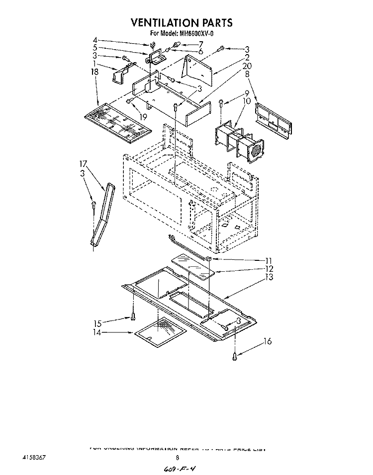 VENTILATION Diagram and Parts List for MH6600XV0  Whirlpool Microwave
