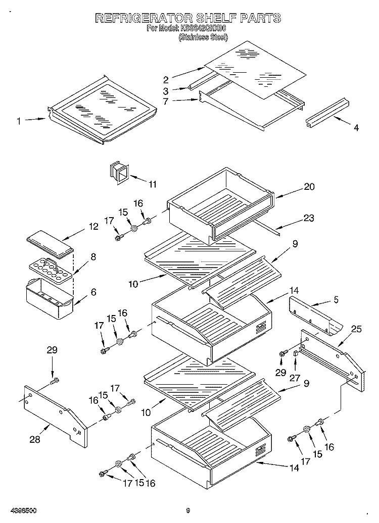 REFRIGERATOR SHELF Diagram and Parts List for KSSS42QHX00  KitchenAid Refrigerator