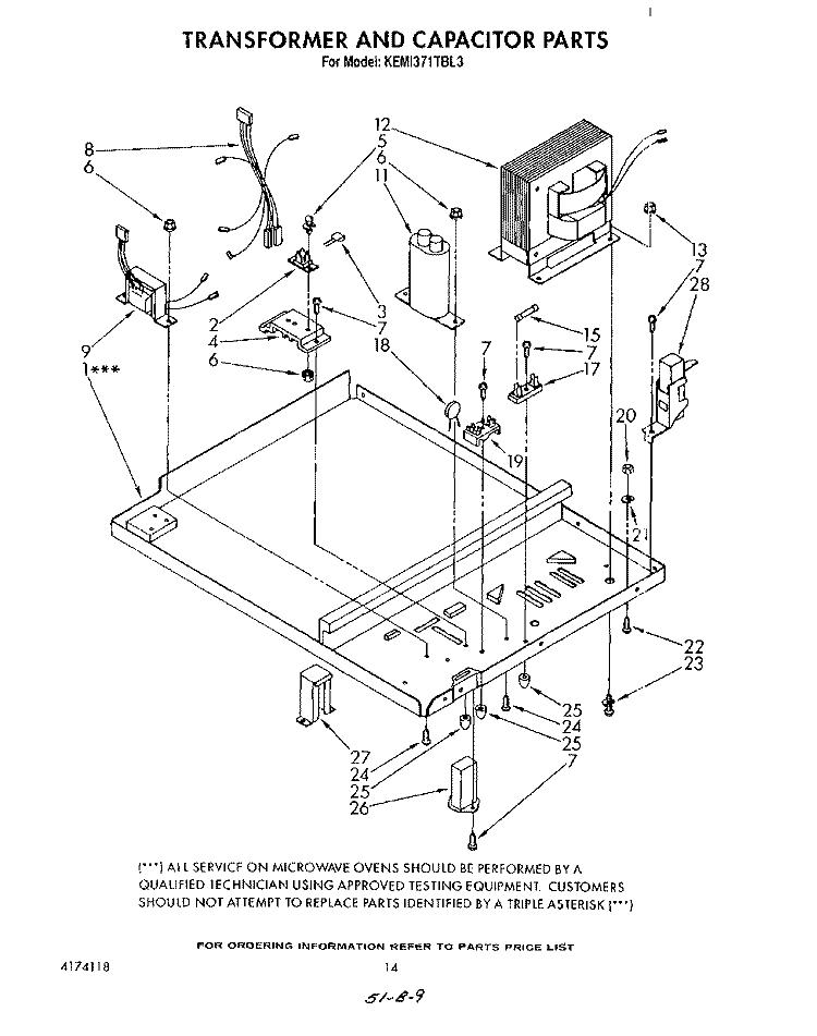 TRANSFORMER AND CAPACITOR Diagram and Parts List for KEMI371TBL3  KitchenAid Microwave Oven Combo