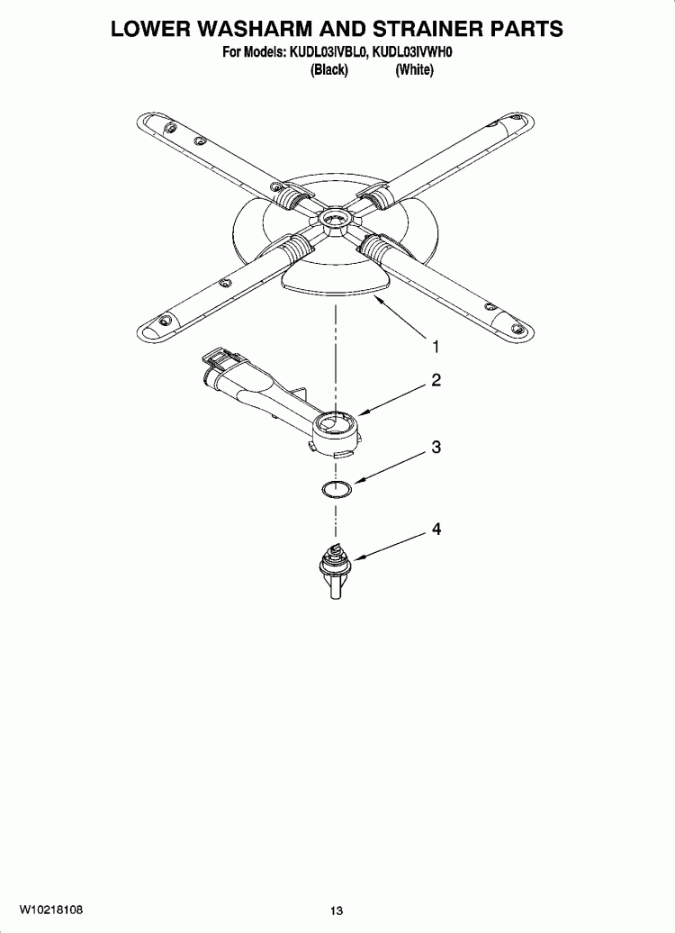 LOWER WASHARM AND STRAINER PARTS, OPTIONAL PARTS (NOT INCLUDED) Diagram and Parts List for KUDL03IVBL0  KitchenAid Dishwasher