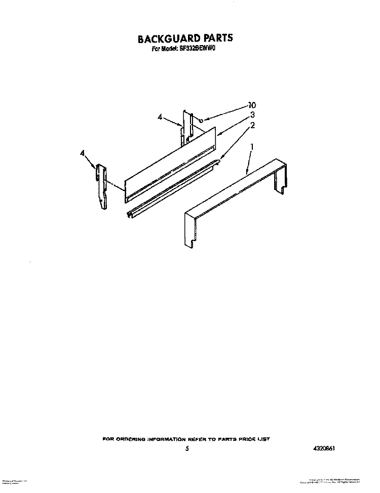 BACKGUARD Diagram and Parts List for SF332BEWN0  Whirlpool Range