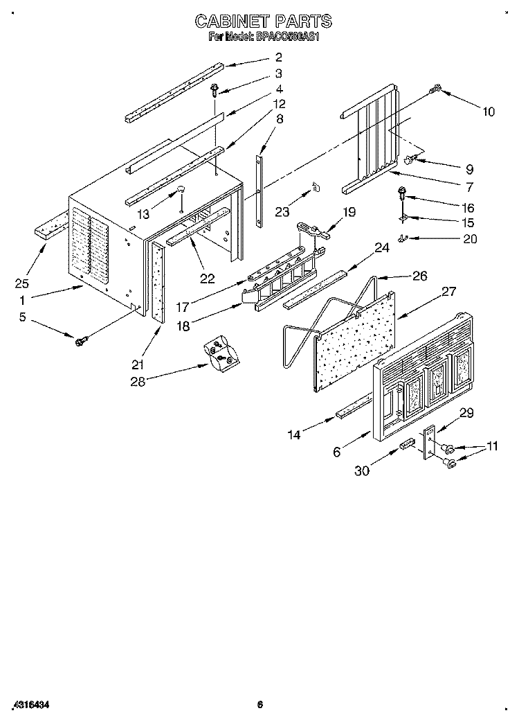 CABINET Diagram and Parts List for BPAC0500AS1  KitchenAid Air Conditioner
