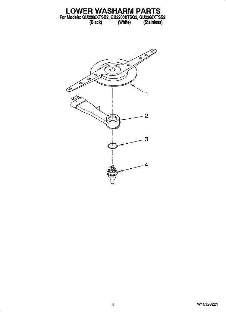 LOWER WASHARM PARTS Diagram and Parts List for GU2200XTSQ2  Whirlpool Dishwasher