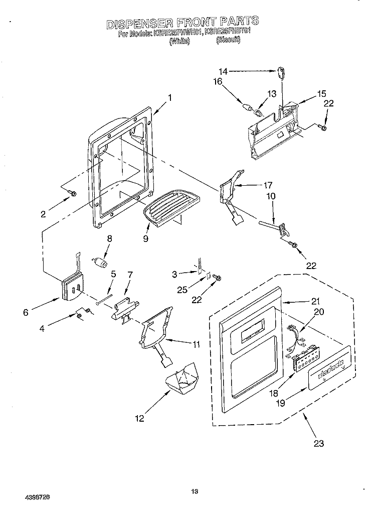DISPENSER FRONT Diagram and Parts List for KSRE25FHBT01  KitchenAid Refrigerator