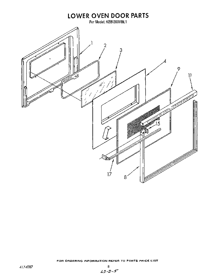 LOWER OVEN DOOR Diagram and Parts List for KEBI200VBL1  KitchenAid Wall Oven