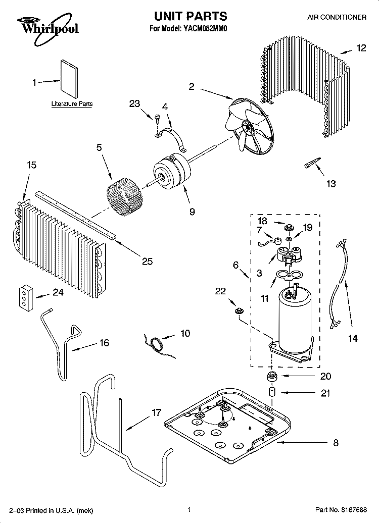 UNIT PARTS Diagram and Parts List for YACM052MM0  Whirlpool Air Conditioner