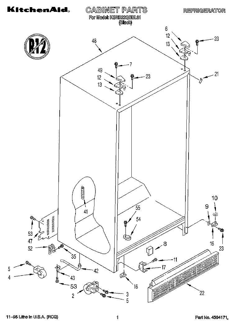 CABINET Diagram and Parts List for KSRB22QDBL01  KitchenAid Refrigerator