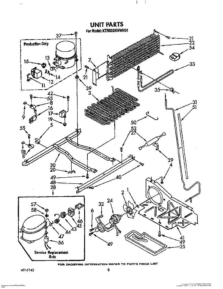 UNIT Diagram and Parts List for KTRS22KWWH01  KitchenAid Refrigerator