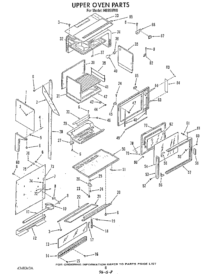 UPPER OVEN Diagram and Parts List for H8858L0  Roper Range