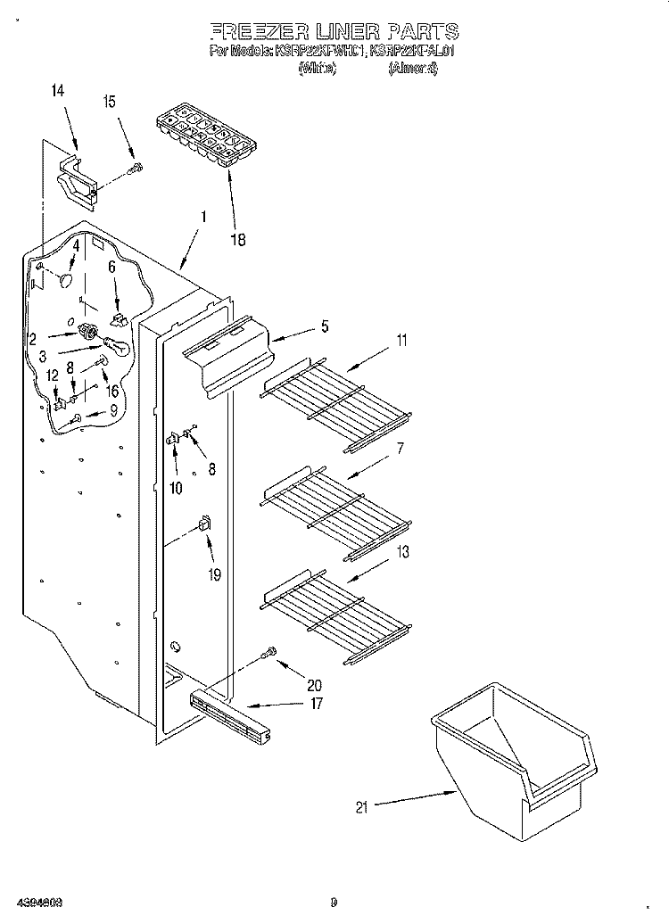 FREEZER LINER Diagram and Parts List for KSRP22KFAL01  KitchenAid Refrigerator