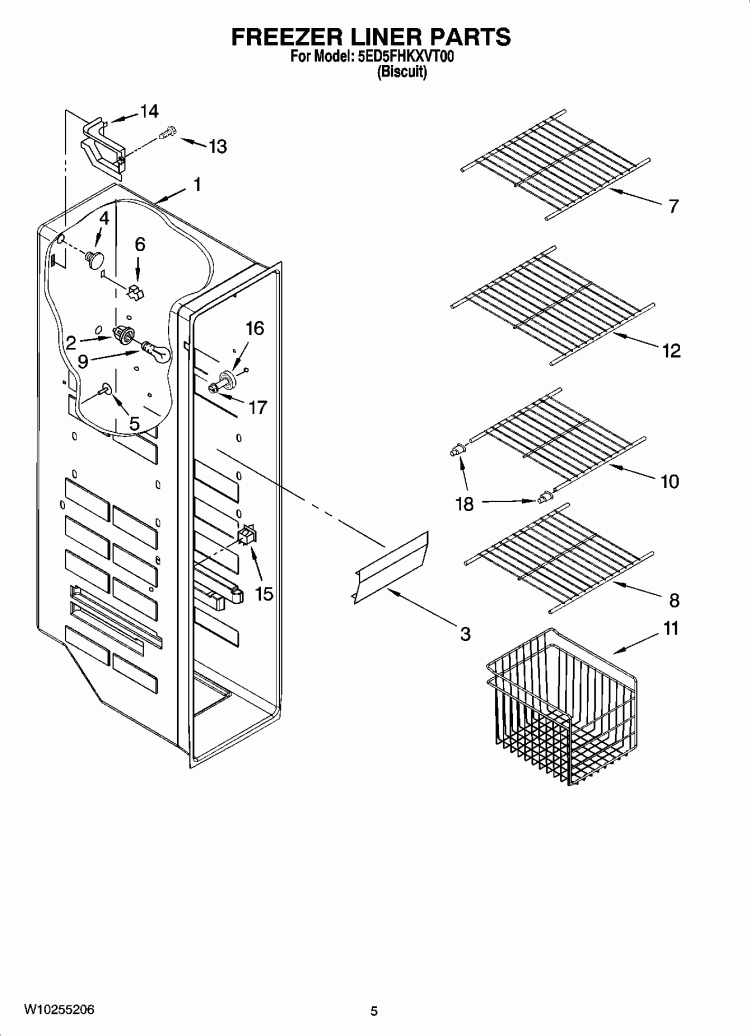 FREEZER LINER PARTS Diagram and Parts List for 5ED5FHKXVT00  Whirlpool Refrigerator