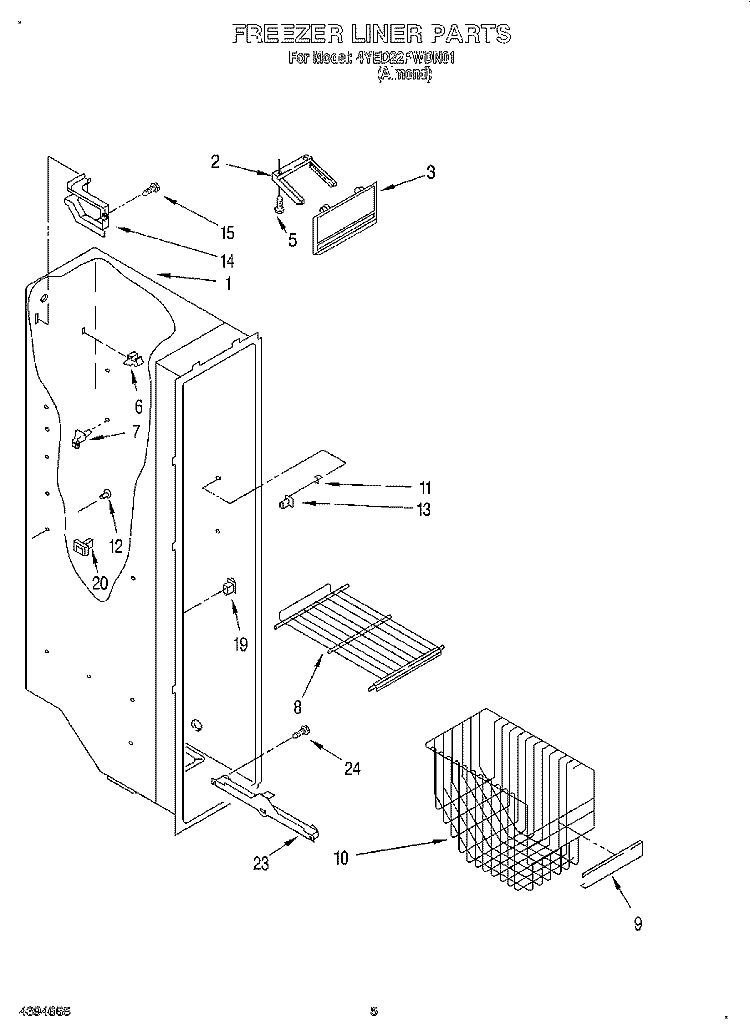 FREEZER LINER Diagram and Parts List for 4YED22PWDN01  Whirlpool Refrigerator