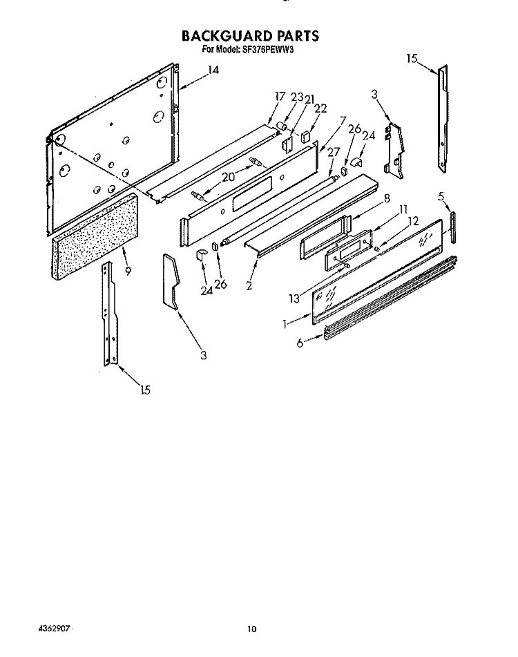 BACKGUARD, LIT/OPTIONAL Diagram and Parts List for SF376PEWW3  Whirlpool Range