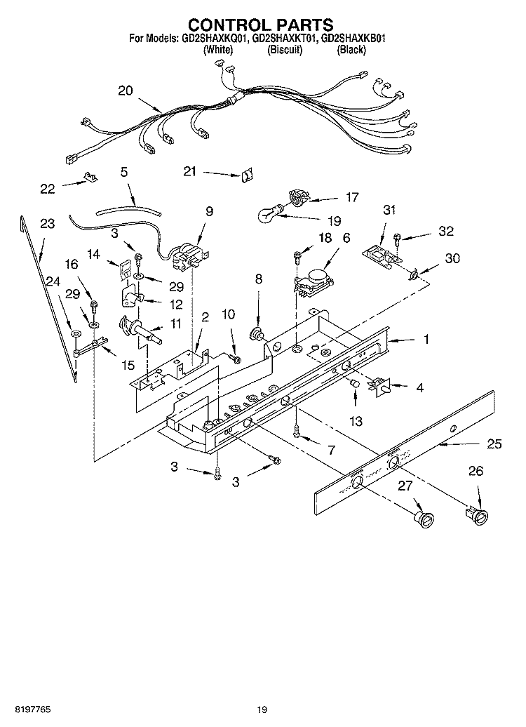 CONTROL Diagram and Parts List for GD2SHAXKT01  Whirlpool Refrigerator