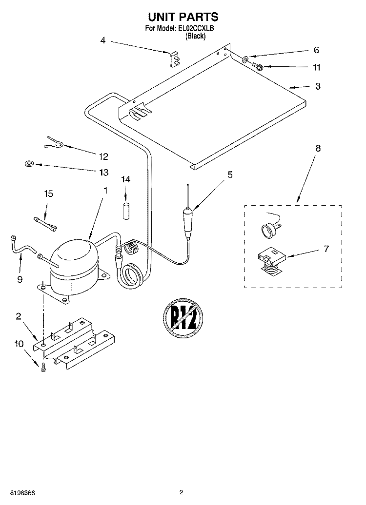 UNIT Diagram and Parts List for EL02CCXLB  Whirlpool Refrigerator