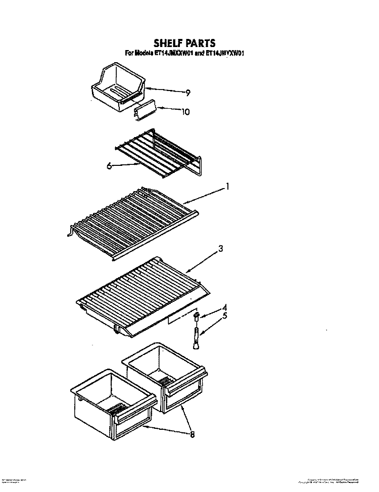 SHELF Diagram and Parts List for ET14JMXXN01  Whirlpool Refrigerator