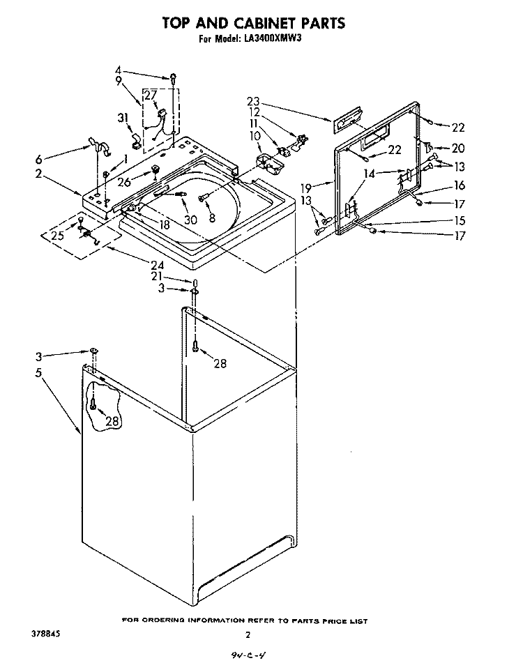TOP AND CABINET , LITERATURE AND OPTIONAL Diagram and Parts List for LA3400XMW3  Whirlpool Washer
