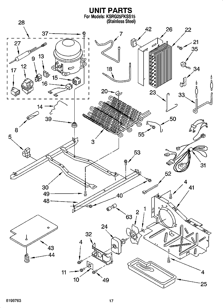 UNIT PARTS Diagram and Parts List for KSRG25FKSS15  KitchenAid Refrigerator