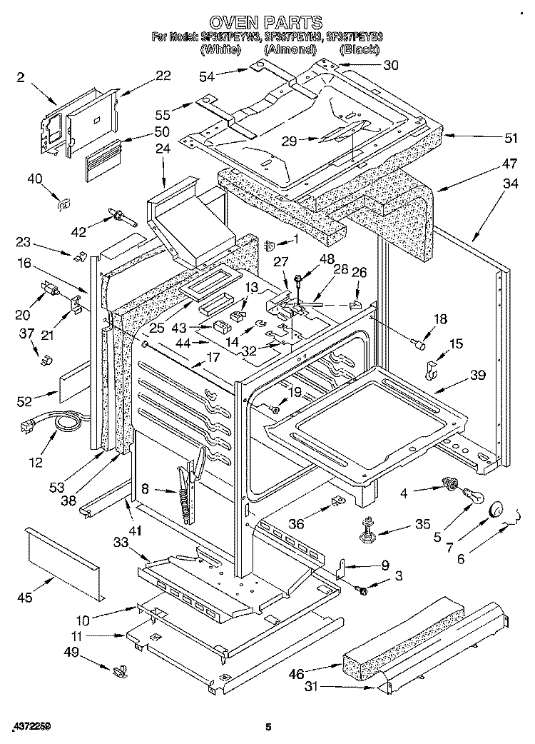 OVEN Diagram and Parts List for SF367PEYB3  Whirlpool Range