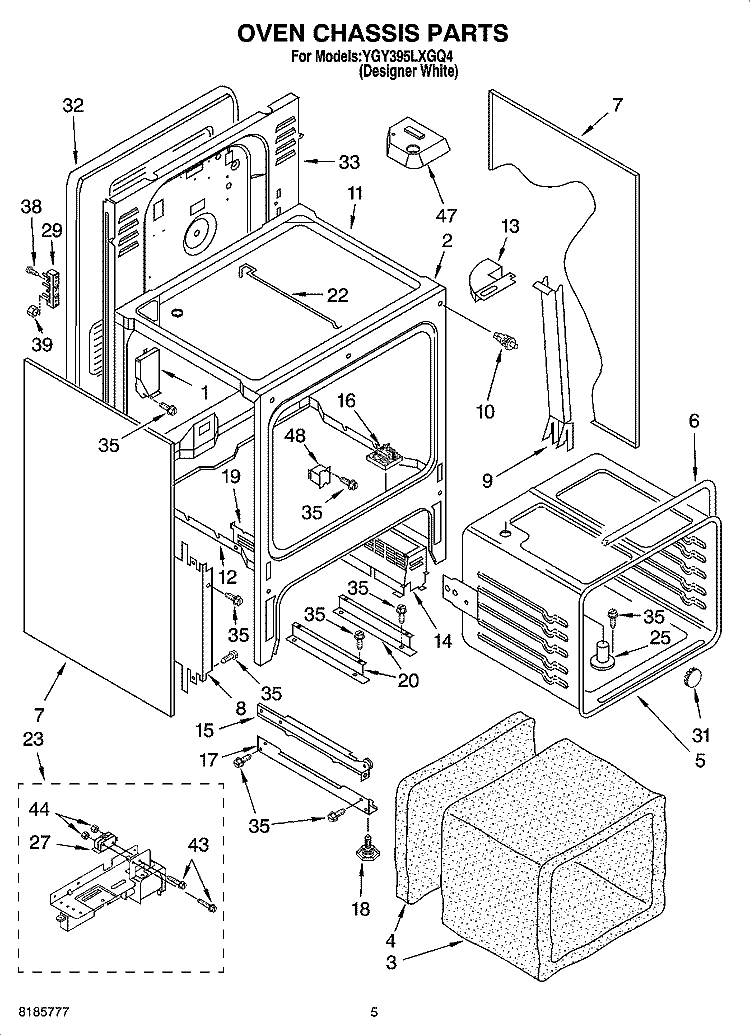 OVEN CHASSIS PARTS Diagram and Parts List for YGY395LXGQ4  Whirlpool Range
