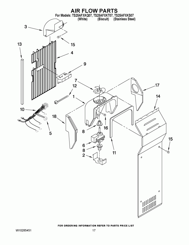 AIR FLOW PARTS Diagram and Parts List for TS25AFXKS07  Estate Refrigerator