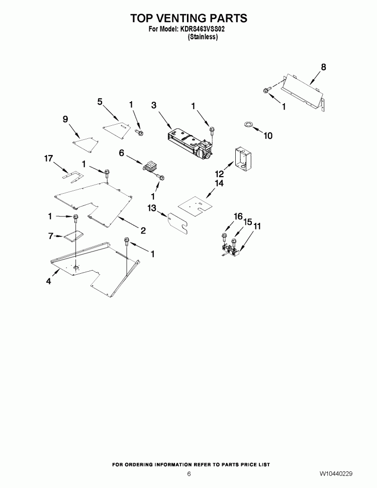 TOP VENTING PARTS Diagram and Parts List for KDRS463VSS02  KitchenAid Range