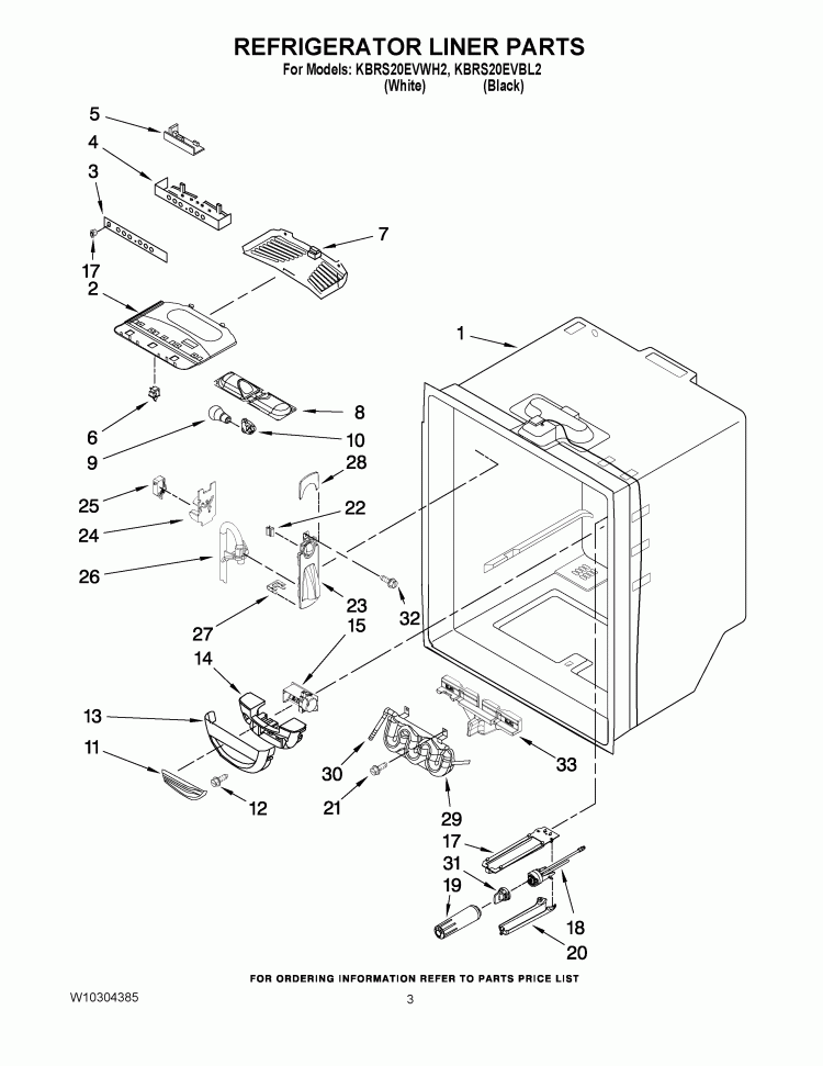 REFRIGERATOR LINER PARTS Diagram and Parts List for KBRS20EVBL2  KitchenAid Refrigerator