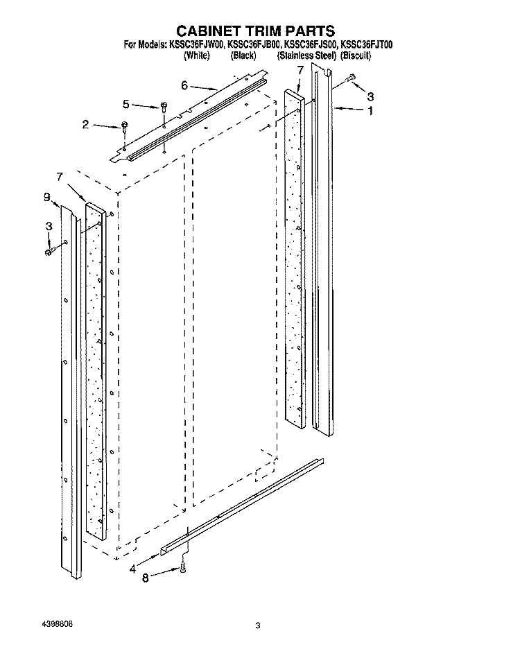 CABINET TRIM Diagram and Parts List for KSSC36FJW00  KitchenAid Refrigerator