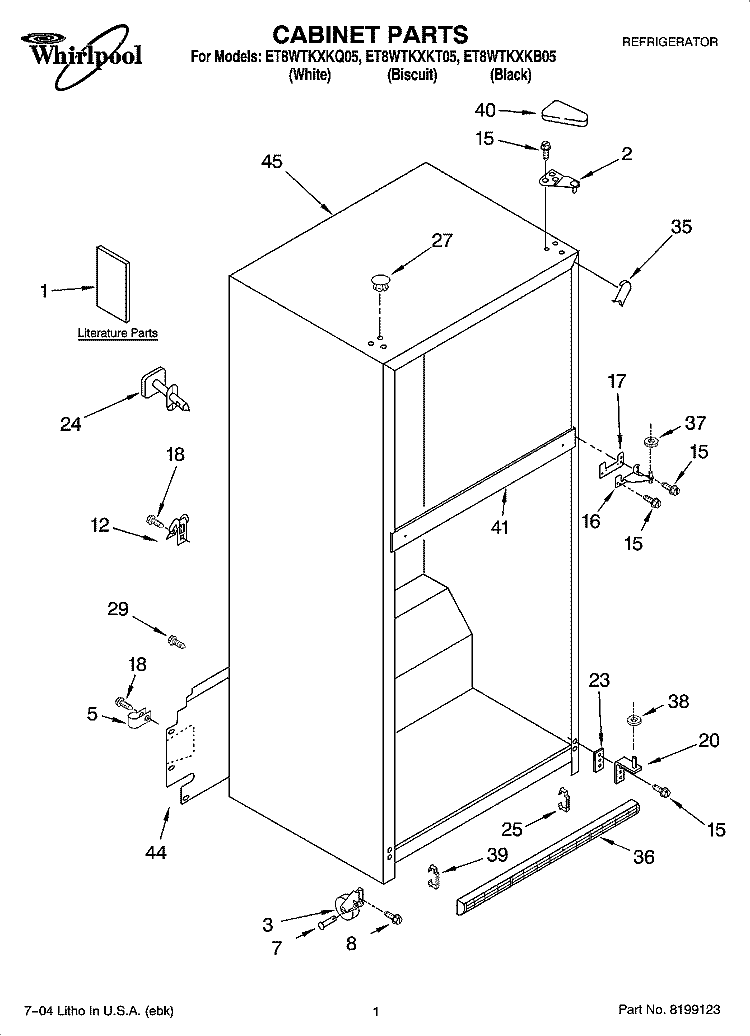 CABINET PARTS Diagram and Parts List for ET8WTKXKT05  Whirlpool Refrigerator