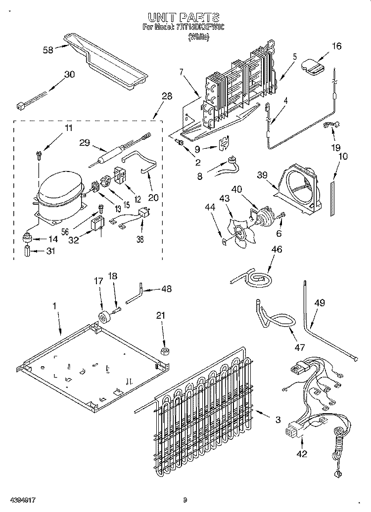 UNIT, LIT/OPTIONAL Diagram and Parts List for 7RT18DKXFW00  Roper Refrigerator